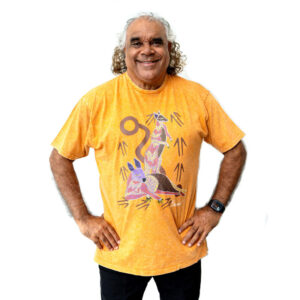 Adults T-Shirt Acid Wash David Hudson Kangaroo Resting Ochre